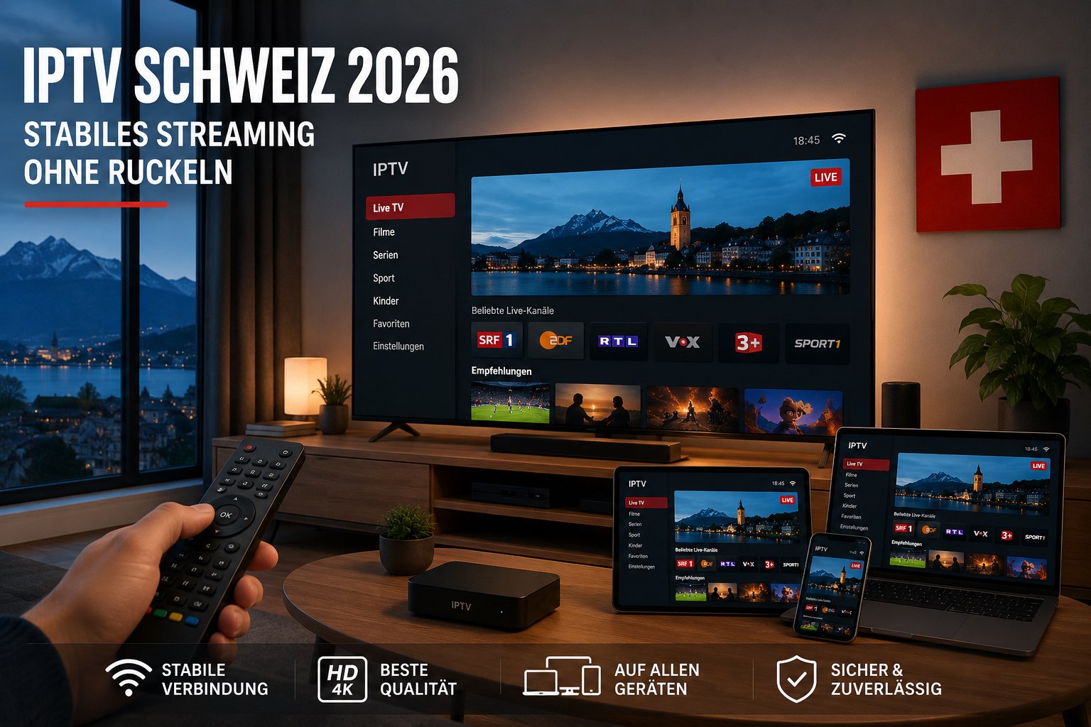 IPTV Schweiz 2026 – stabiles Streaming auf Smart TV und mehreren Geräten