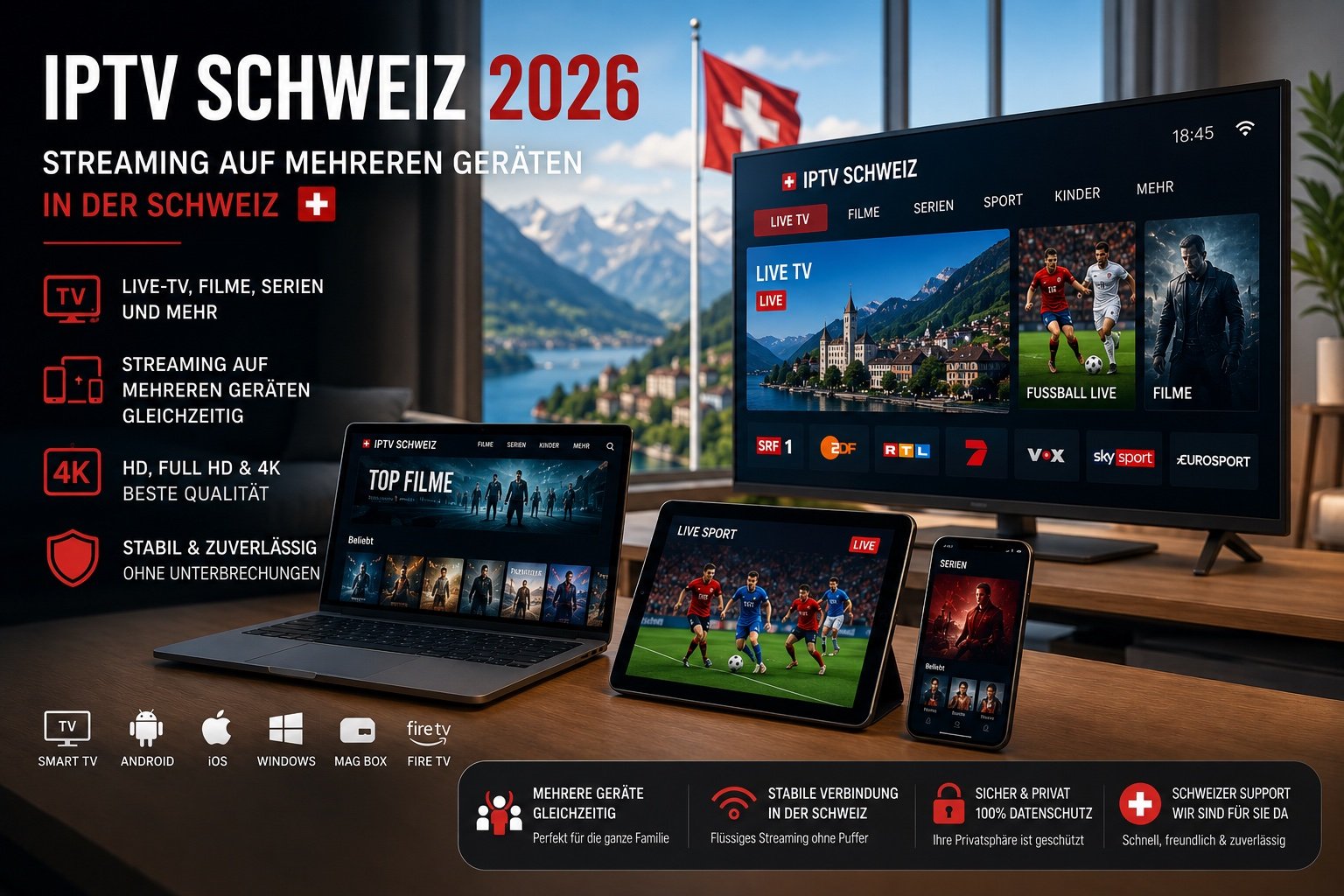 IPTV Schweiz 2026 Streaming auf mehreren Geräten in der Schweiz